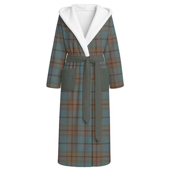 Strachan Weathered Clan Badge Tartan Flannel Hooded Bathrobe