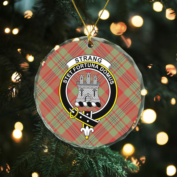 Strang Weathered Clan Badge Tartan Glass Ornament