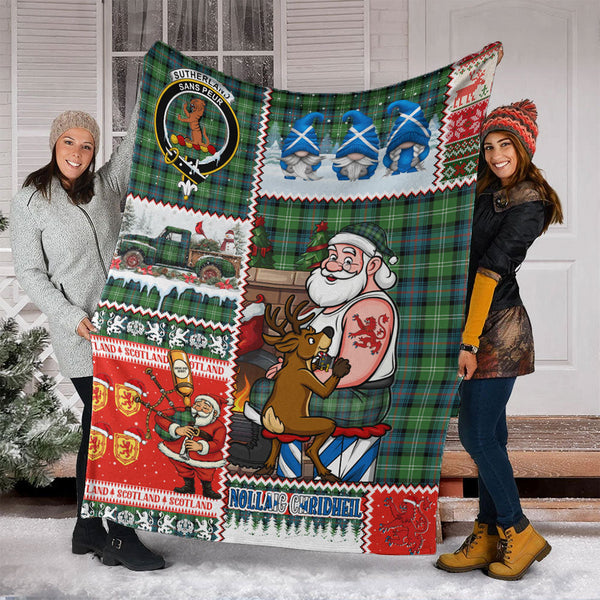 Sutherland Ancient Clan Badge Tartan Blanket Scotland Santa Tattoo Christmas Comic Patchwork Style