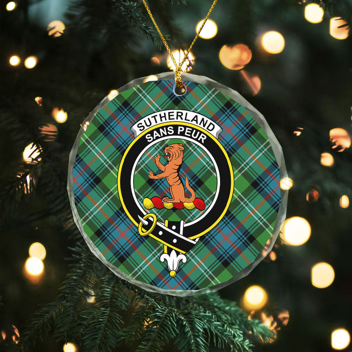 Sutherland Ancient Clan Badge Tartan Glass Ornament