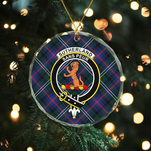 Sutherland Modern Clan Badge Tartan Glass Ornament