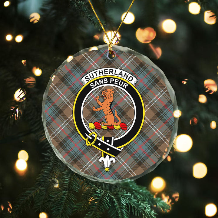 Sutherland Weathered Clan Badge Tartan Glass Ornament