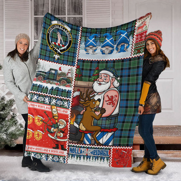Syme Ancient Clan Badge Tartan Blanket Scotland Santa Tattoo Christmas Comic Patchwork Style