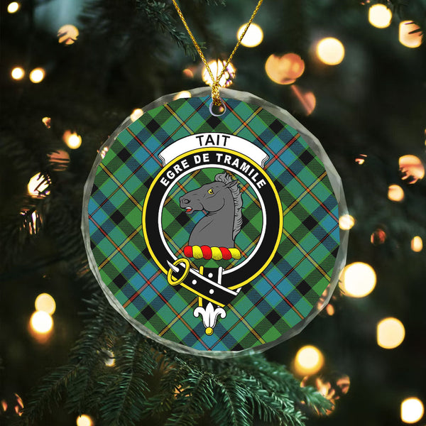 Tait Ancient Clan Badge Tartan Glass Ornament