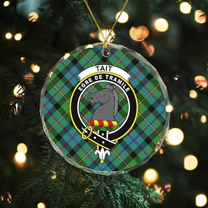 Tait Ancient Clan Badge Tartan Glass Ornament