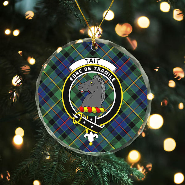 Tait Modern Clan Badge Tartan Glass Ornament