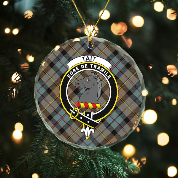 Tait Weathered Clan Badge Tartan Glass Ornament