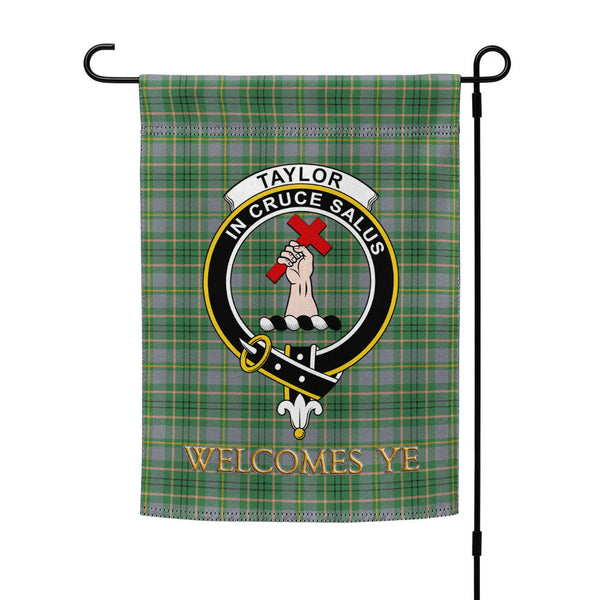 Taylor Weathered Clan Badge Tartan Garden Flag