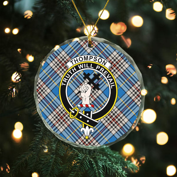 Thompson Variant (Thomson Variant) Ancient Clan Badge Tartan Glass Ornament