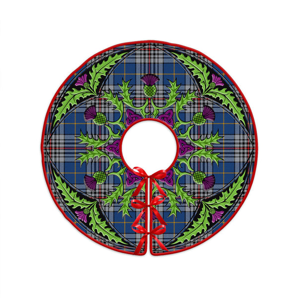 Thompson Variant (Thomson Variant) Modern Clan Badge Tartan Christmas Tree Skirt Scottish Thistle Design