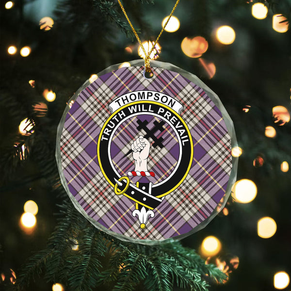 Thompson Variant (Thomson Variant) Weathered Clan Badge Tartan Glass Ornament