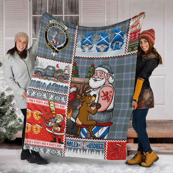 Thorburn (Thurburn) Weathered Clan Badge Tartan Blanket Scotland Santa Tattoo Christmas Comic Patchwork Style