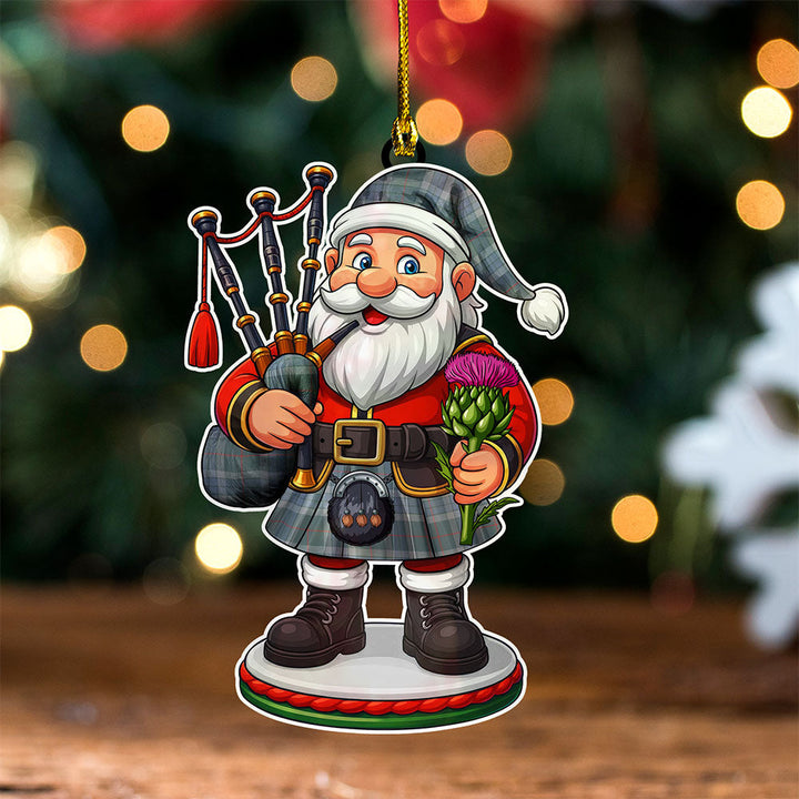 Thorburn (Thurburn) Weathered Clan Badge Tartan Wood Acrylic Ornament Scottish Santa Claus Bagpipe