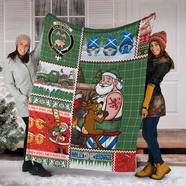 Toshach Ancient Clan Badge Tartan Blanket Scotland Santa Tattoo Christmas Comic Patchwork Style