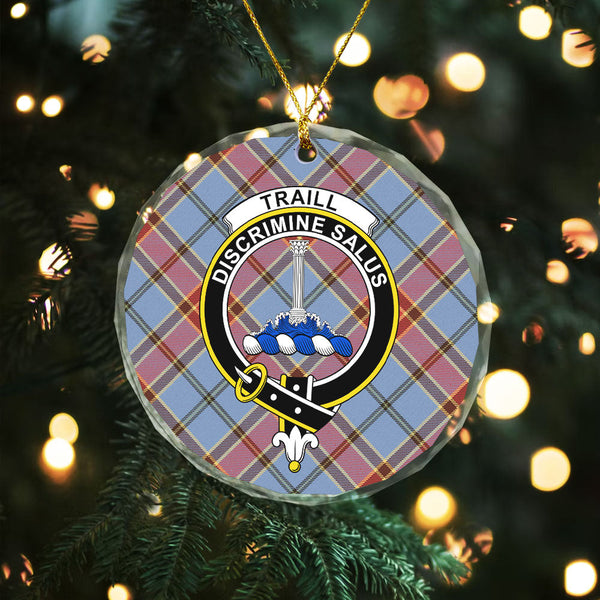 Traill (Trayle) Ancient Clan Badge Tartan Glass Ornament