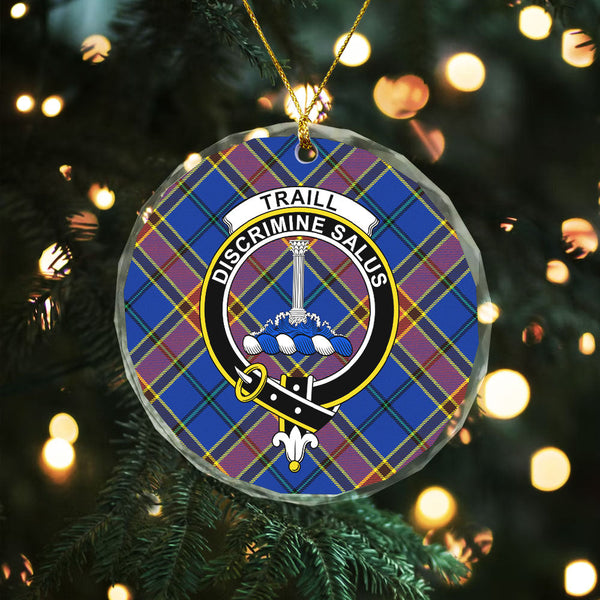 Traill (Trayle) Modern Clan Badge Tartan Glass Ornament