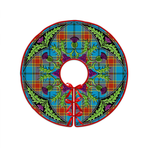 Traill (Trayle) Weathered Clan Badge Tartan Christmas Tree Skirt Scottish Thistle Design