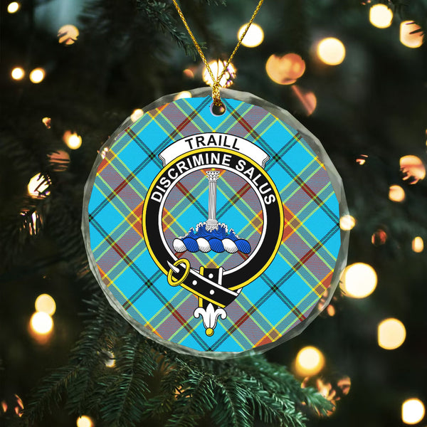 Traill (Trayle) Weathered Clan Badge Tartan Glass Ornament