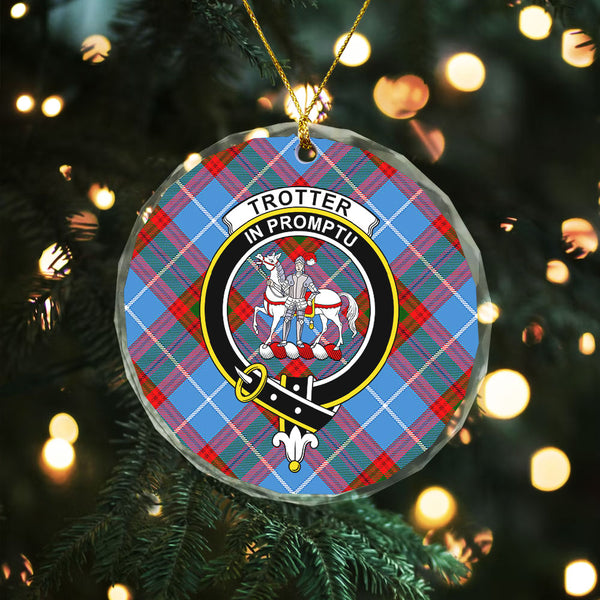 Trotter Clan Badge Tartan Glass Ornament