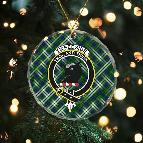 Tweedside District Clan Badge Tartan Glass Ornament