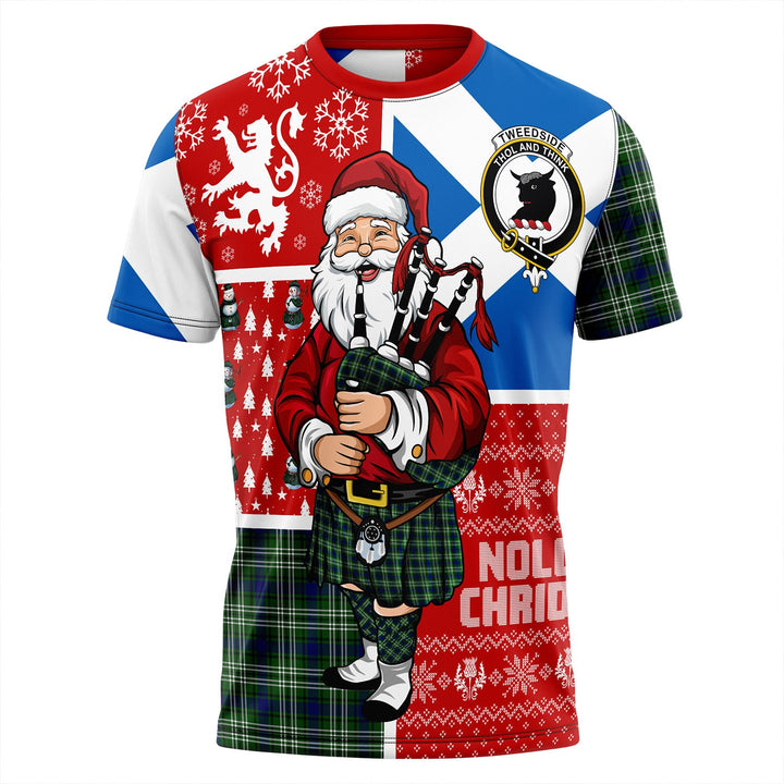 Tweedside District Clan Badge Tartan T-Shirt Scotland Christmas Santa