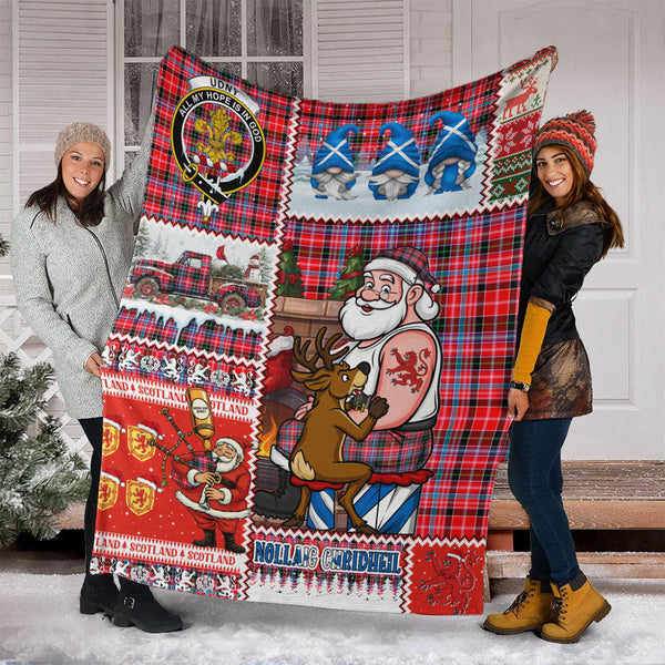 Udny Clan Badge Tartan Blanket Scotland Santa Tattoo Christmas Comic Patchwork Style