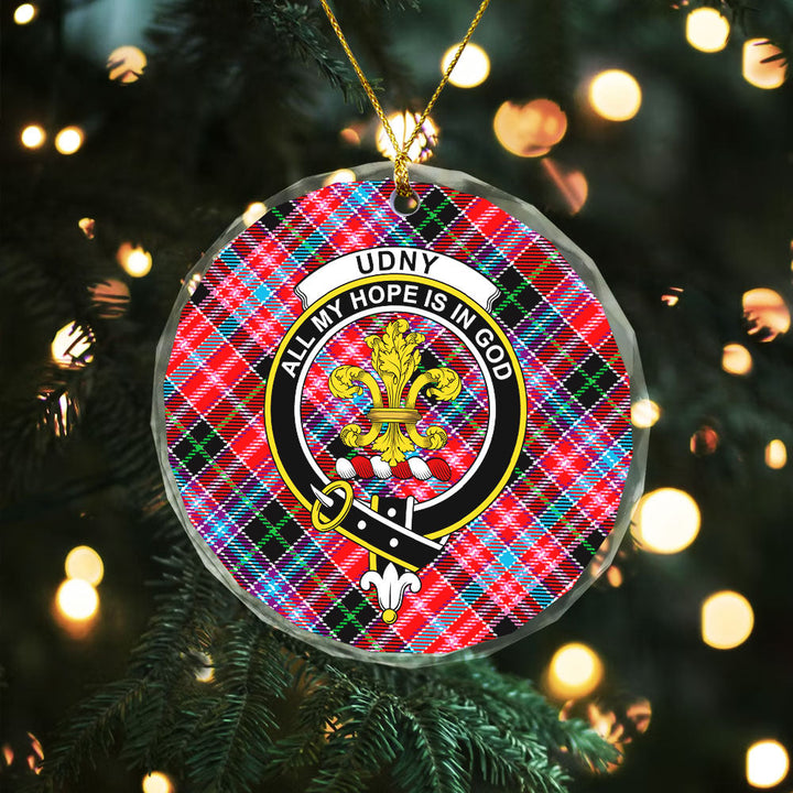 Udny Clan Badge Tartan Glass Ornament