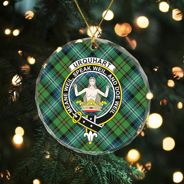 Urquhart Ancient Clan Badge Tartan Glass Ornament