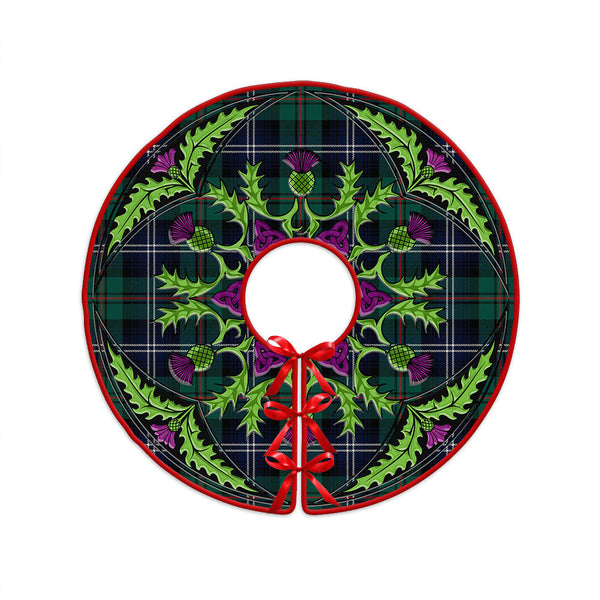Urquhart Modern Clan Badge Tartan Christmas Tree Skirt Scottish Thistle Design