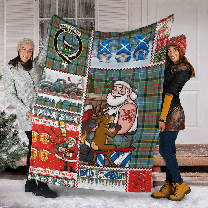 Walkinshaw Clan Badge Tartan Blanket Scotland Santa Tattoo Christmas Comic Patchwork Style