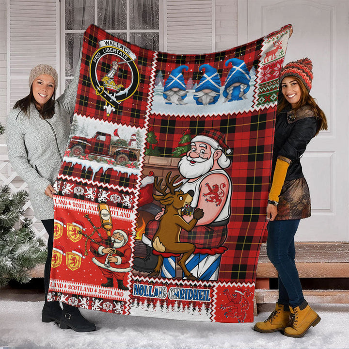 Wallace (Wallas) Modern Clan Badge Tartan Blanket Scotland Santa Tattoo Christmas Comic Patchwork Style