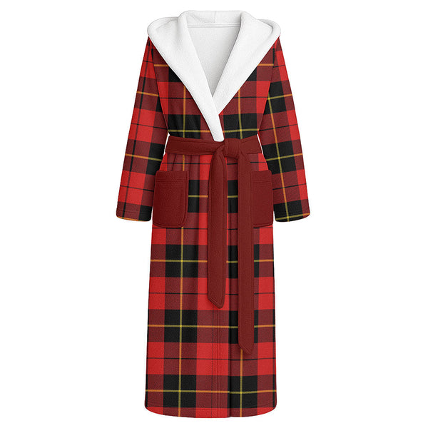 Wallace (Wallas) Modern Clan Badge Tartan Flannel Hooded Bathrobe
