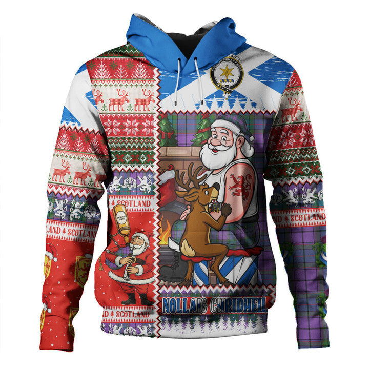 Wardlaw Ancient Clan Badge Tartan Hoodie Scottish Santa Tattoo Christmas Comic Patchwork Style