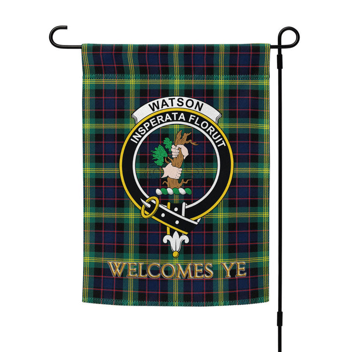 Watson (Wate Watt) Modern Clan Badge Tartan Garden Flag