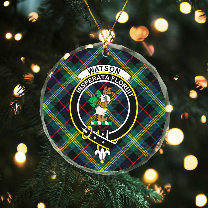 Watson (Wate Watt) Modern Clan Badge Tartan Glass Ornament
