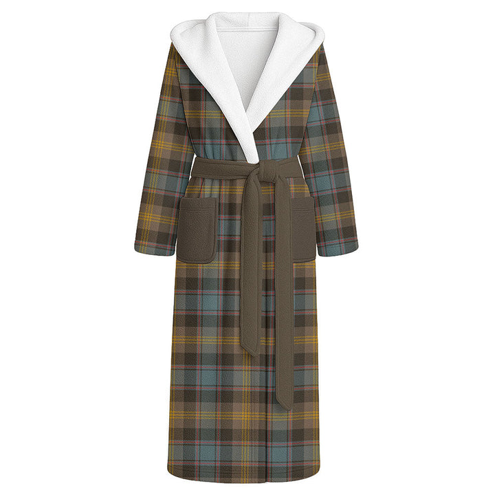 Watson (Wate Watt) Weathered Clan Badge Tartan Flannel Hooded Bathrobe