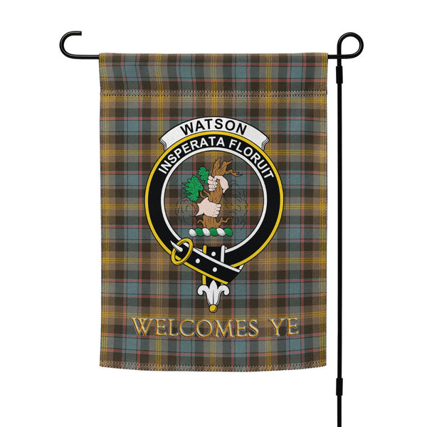 Watson (Wate Watt) Weathered Clan Badge Tartan Garden Flag