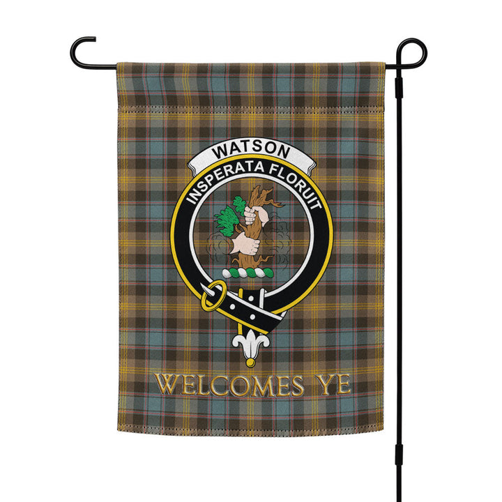 Watson (Wate Watt) Weathered Clan Badge Tartan Garden Flag