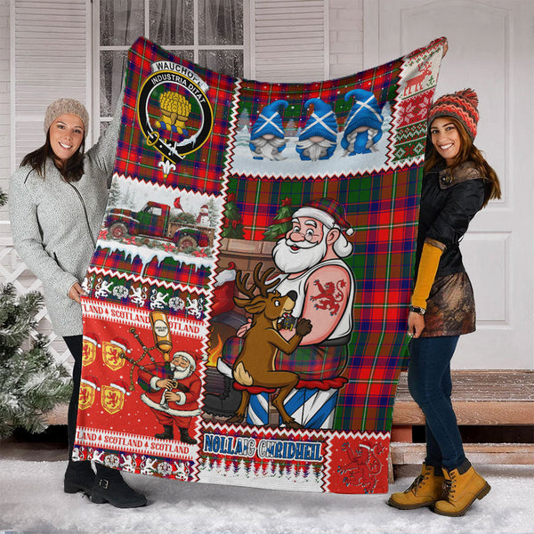 Wauchope Clan Badge Tartan Blanket Scotland Santa Tattoo Christmas Comic Patchwork Style