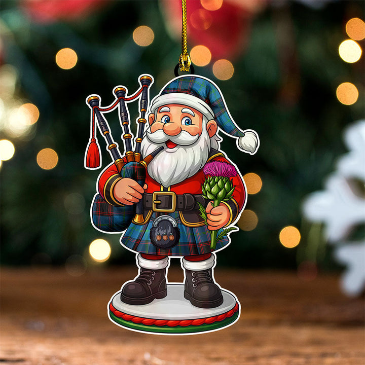 Wedderburn Clan Badge Tartan Wood Acrylic Ornament Scottish Santa Claus Bagpipe