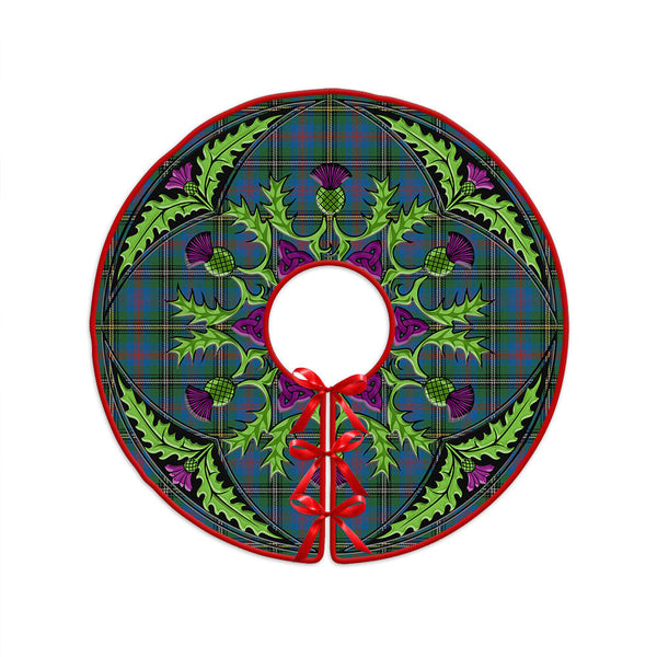 Wood Ancient Clan Badge Tartan Christmas Tree Skirt Scottish Thistle Design