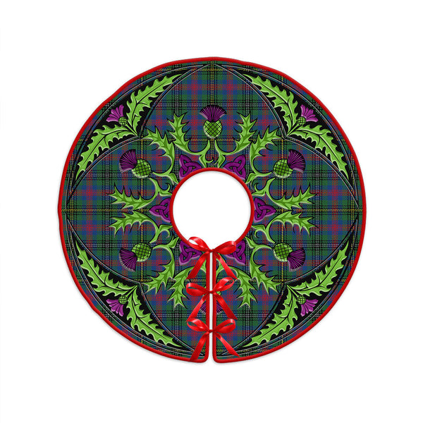 Wood Modern Clan Badge Tartan Christmas Tree Skirt Scottish Thistle Design