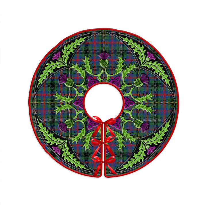 Wood Modern Clan Badge Tartan Christmas Tree Skirt Scottish Thistle Design