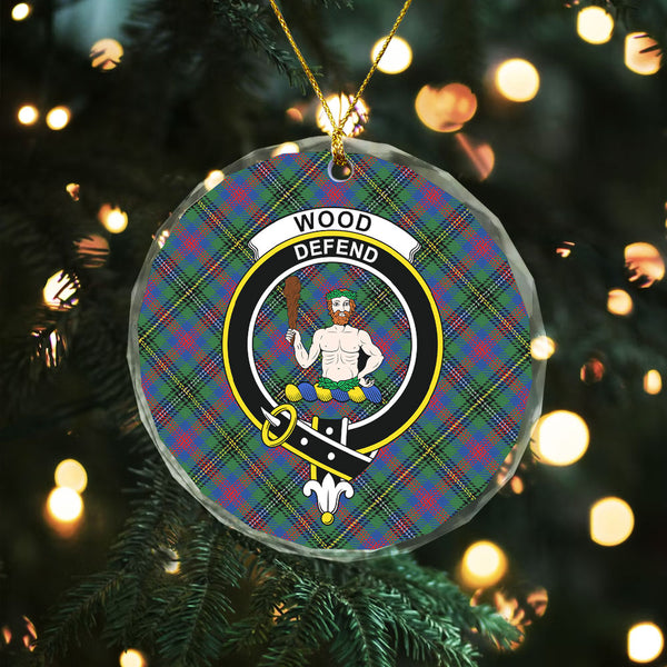 Wood Modern Clan Badge Tartan Glass Ornament