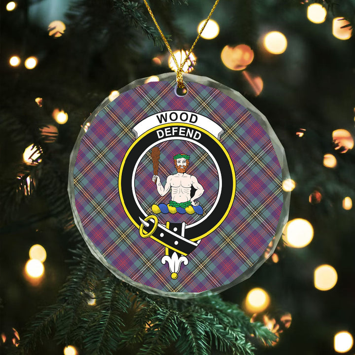 Wood Weathered Clan Badge Tartan Glass Ornament