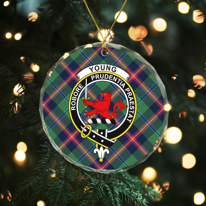Young Modern Clan Badge Tartan Glass Ornament