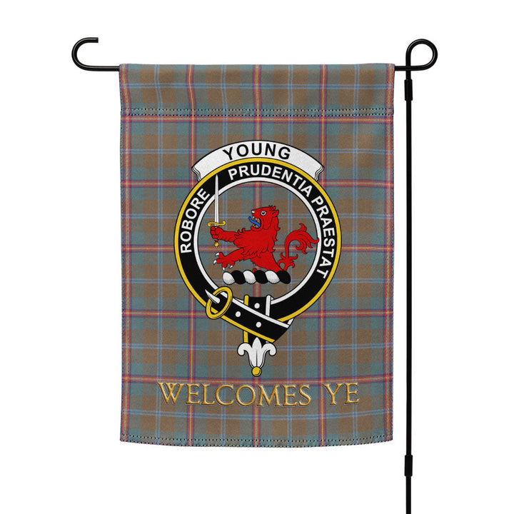 Young Weathered Clan Badge Tartan Garden Flag