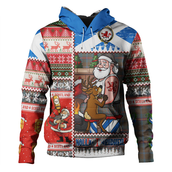 Young Weathered Clan Badge Tartan Hoodie Scottish Santa Tattoo Christmas Comic Patchwork Style
