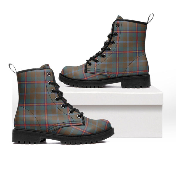 Young Weathered Clan Badge Tartan Leather Boots