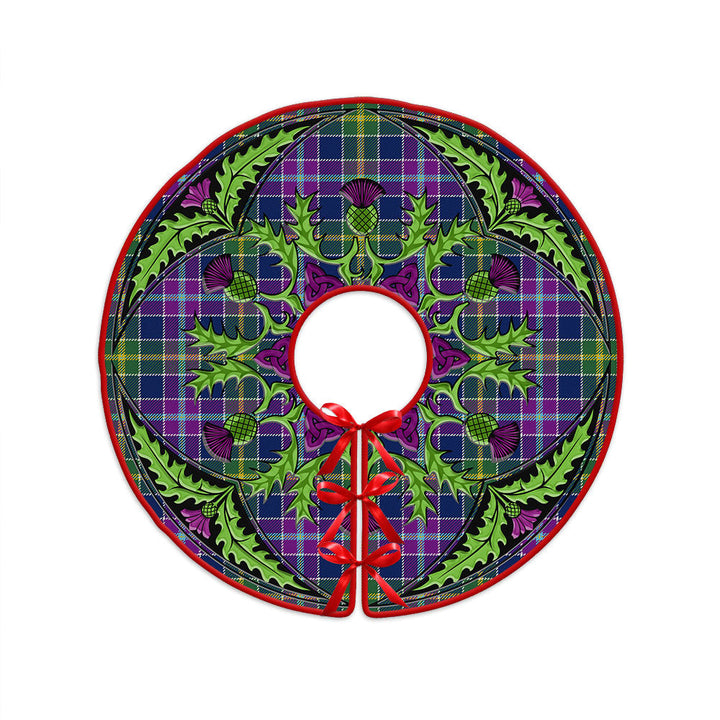 Yule Modern Clan Badge Tartan Christmas Tree Skirt Scottish Thistle Design